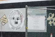 An environmental investigation/cleanup in progress sign on a fence at Roselle Park DPW, which will be demolished and use for equipment storage, according to Mayor Joseph Signorello III.