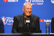 Chuck Daly Lifetime Achievement Award recipient Don Nelson speaks during a press conference before Game 2 of the NBA Finals basketball series against the Oklahoma City Thunder Sunday, June 8, 2025, in Oklahoma City. (AP Photo/Kyle Phillips)