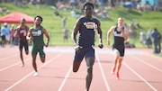 Alexander Osayemi of Clayton (center) wins the boys 400 meter dash at the 2025 NJSIAA Meet of Champions, Wednesday, June 4, 2025, in Pennsauken, N.J.