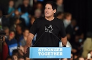 Mark Cuban speaks at an event at Eastern Market in Detroit in 2016 for democratic presidential candidate Hillary Clinton. Cuban will headline Global Citizens NOW: Detroit on July 10, 2025.