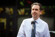 Mayor Steve Fulop speaks at an event to announce the New Jersey Symphony's relocation to a new state-of-the-art, 44,000-square-foot theater in Jersey CityÕs downtown Powerhouse Arts District on Aug. 21, 2024.