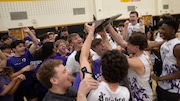 Old Bridge celebrates with fans after defeating Livingston in the Group 4 Final at South Brunswick High School in Monmouth Junction, NJ on Wednesday, June 11, 2025.