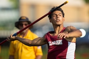 Markos Hantsoulis of Highland Park competes in the boys javelin throw during the 2025 NJSIAA Meet of Champions, Wednesday, June 4, 2025, in Pennsauken, N.J.