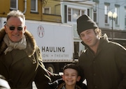 Bruce Springsteen, Jeremy Allen White and Matthew Anthony Pellicano on the set of "Deliver Me From Nowhere," the Bruce Springsteen biopic on January 10, 2025 in Freehold, New Jersey. (Photo by Bobby Bank/GC Images)