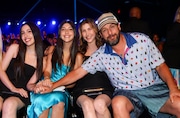 Adam Sandler with his daughters Sadie Sandler, left, and Sunny Sandler and his wife Jackie Sandler. Adam and Sadie are working on another movie in New Jersey.